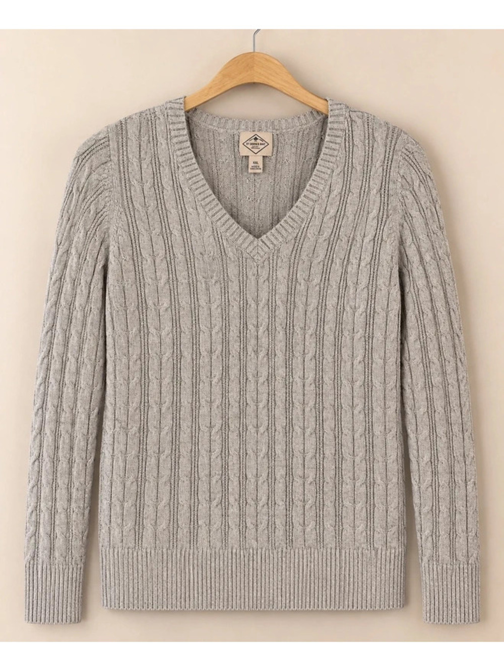 St. John’s Bay Gray Cable Knit V-Neck Sweater XXL Runs small